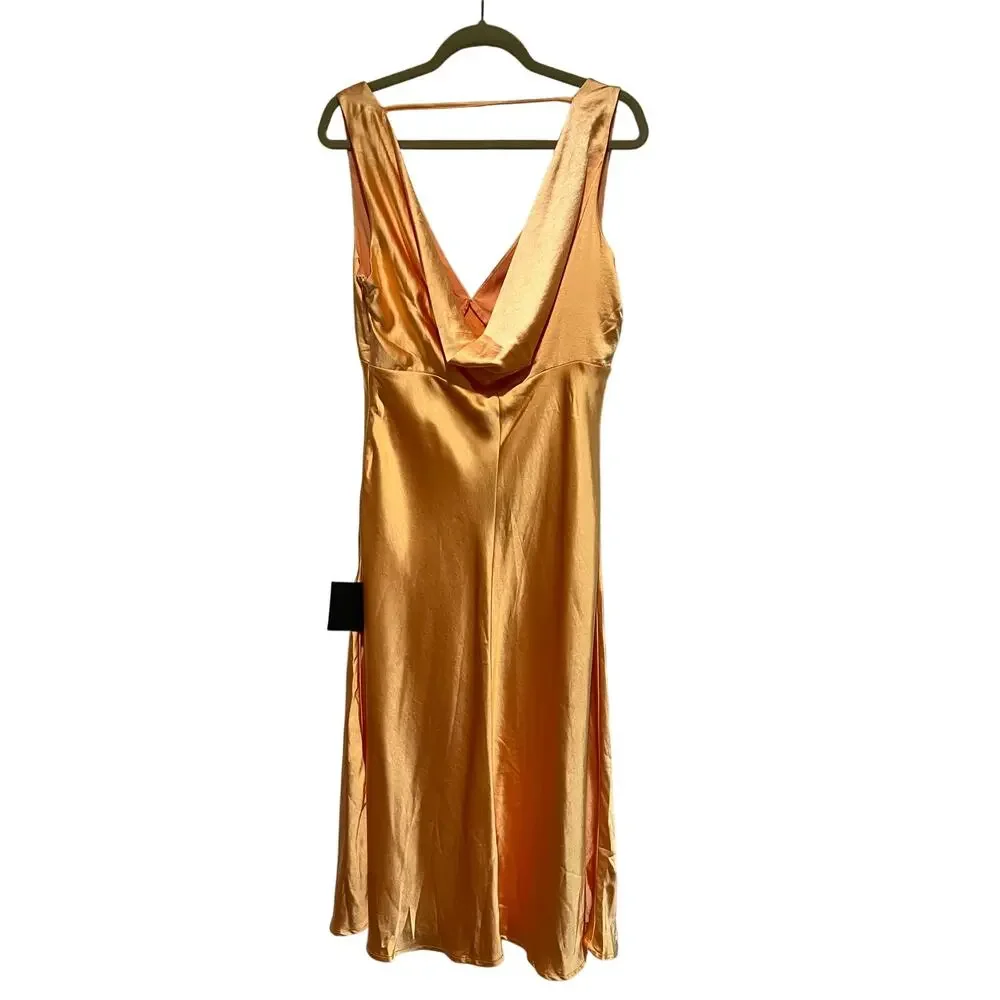 NEW Lulus Incredible Love Light Orange Satin Cowl Back Midi Slip Dress Size L